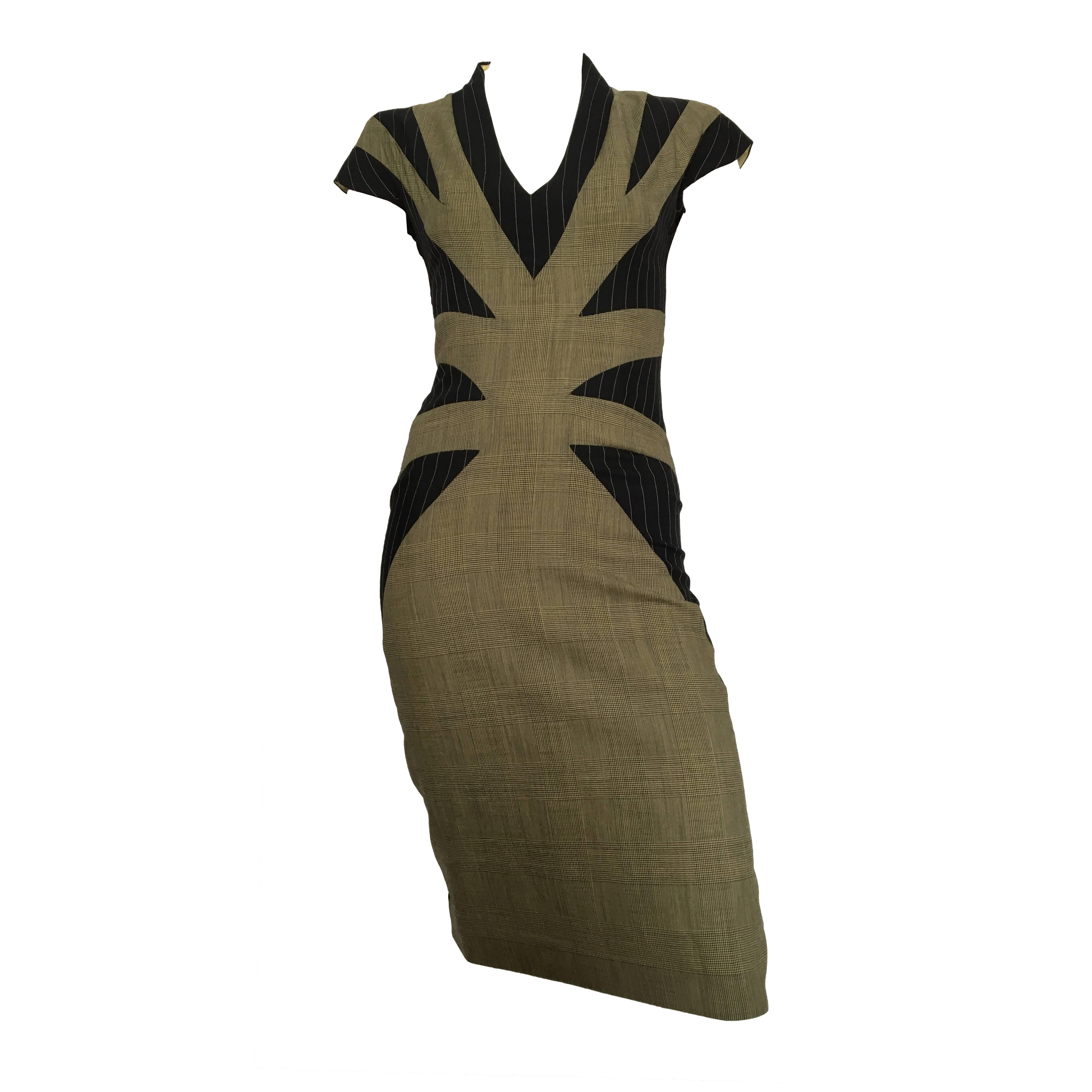 Alexander McQueen 90s Glen Plaid Wool Dress Size 4.