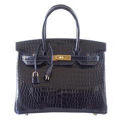 HERMES BIRKIN 30 Bag Blue Marine Porosus Crocodile Gold Hardware 12