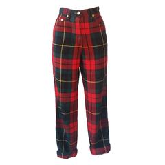 1980s Moschino iconic eighties jeans SeNeImporta (Who cares) tartan high waisted 8
