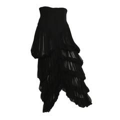Norma Kamali OMO Black Silk Parachute Skirt Size 6.