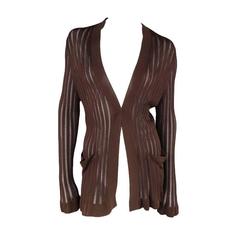 HERMES Size M Brown Ribbed Mesh Viscose Knit Relaxed Fit Cardigan