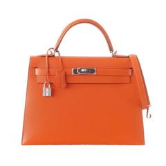 HERMES KELLY 32 sac Feu orange Sellier epsom palladium hardware