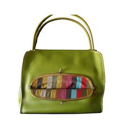 Bonnie Cashin for Coach Mod Lime Green Kiss Lock Tote Bag 1960s 12