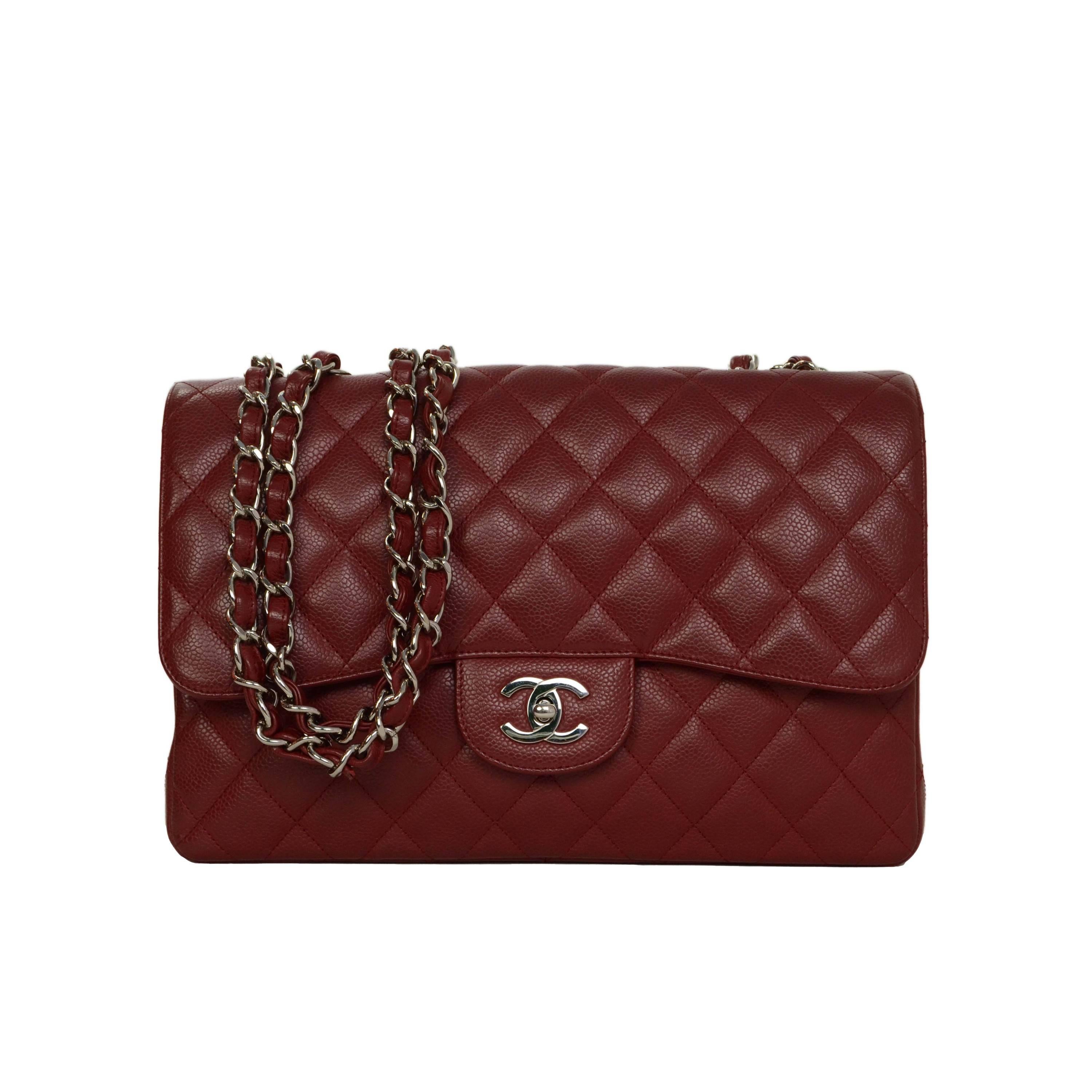 Chanel Red Quilted Caviar Jumbo Classic Flap Bag SHW