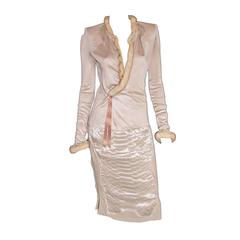 Heavenly Tom Ford YSL Rive Gauche 2004 Nude Silk & Mink Chinoiserie Skirt Suit!