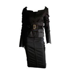 Amazing Tom Ford Gucci FW 2003 Black Corseted Runway Jacket, Belt & Skirt Suit!