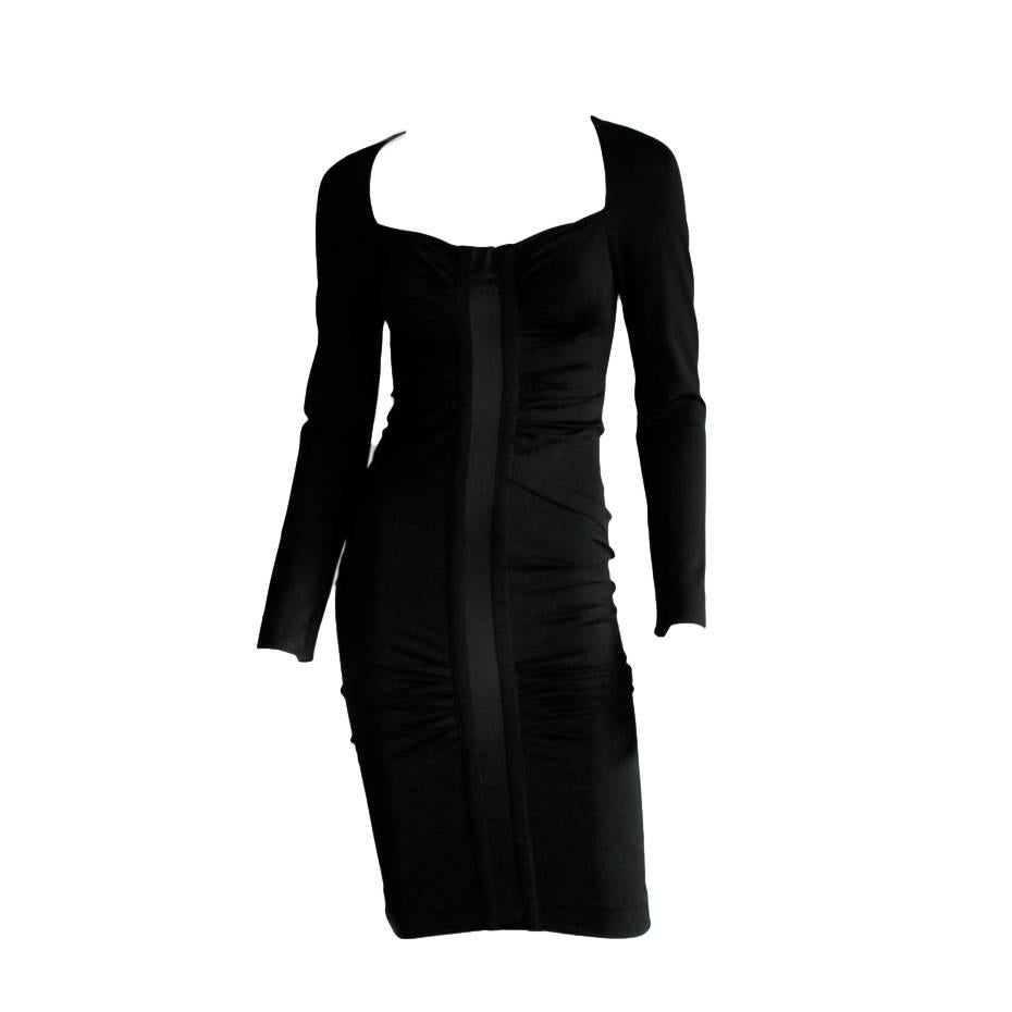 Free Shipping: Black Ruched Runway Dress From Tom Ford Gucci FW 2004! IT 38