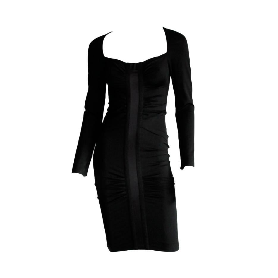 Gorgeous Black Ruched Wiggle Runway Dress From Tom Ford Gucci FW 2004! IT 42