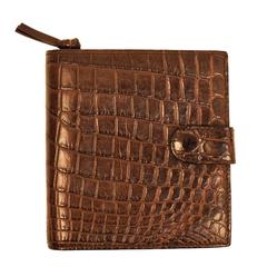 Bottega Veneta Brown Croc Skin Bi Fold Wallet 