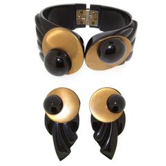 Art Deco Bakelite Clamper Bracelet and Dress Clips