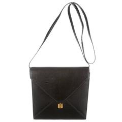 Hermes Black Lizard Leather Kelly Lock Gold Hardware Envelope Shoulder Bag