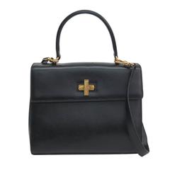 Vintage Celine Black Leather Gold Hardware Top Handle Satchel Shoulder Bag