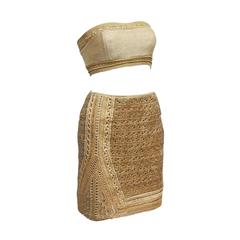 Gianfranco Ferre raffia crochet skirt and bustier ensemble, c. 2001