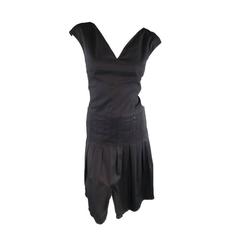 CHANEL Size 8 Black Cotton Spring 2004 Pleated Skirt Frayed Hem Dress