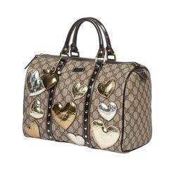 Heart Boston Bag Beige Monogrammed Coated Canvas