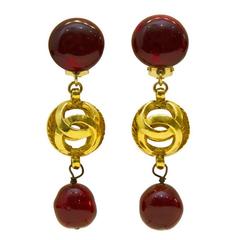 1980's Chanel Gold-tone and Poured Glass Drop Earrings