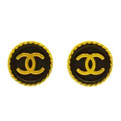 Spring 1995 Chanel Black and Gold Logo Button Earrings