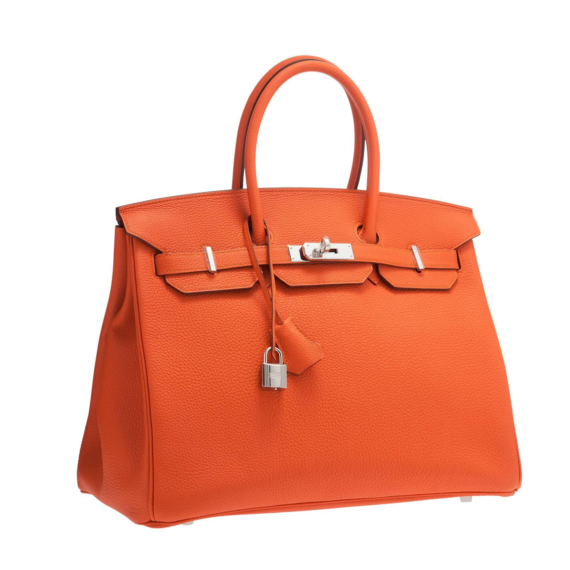 Hermes 35cm Orange Poppy Togo Leather Birkin Bag with Palladium Hardware For Sale