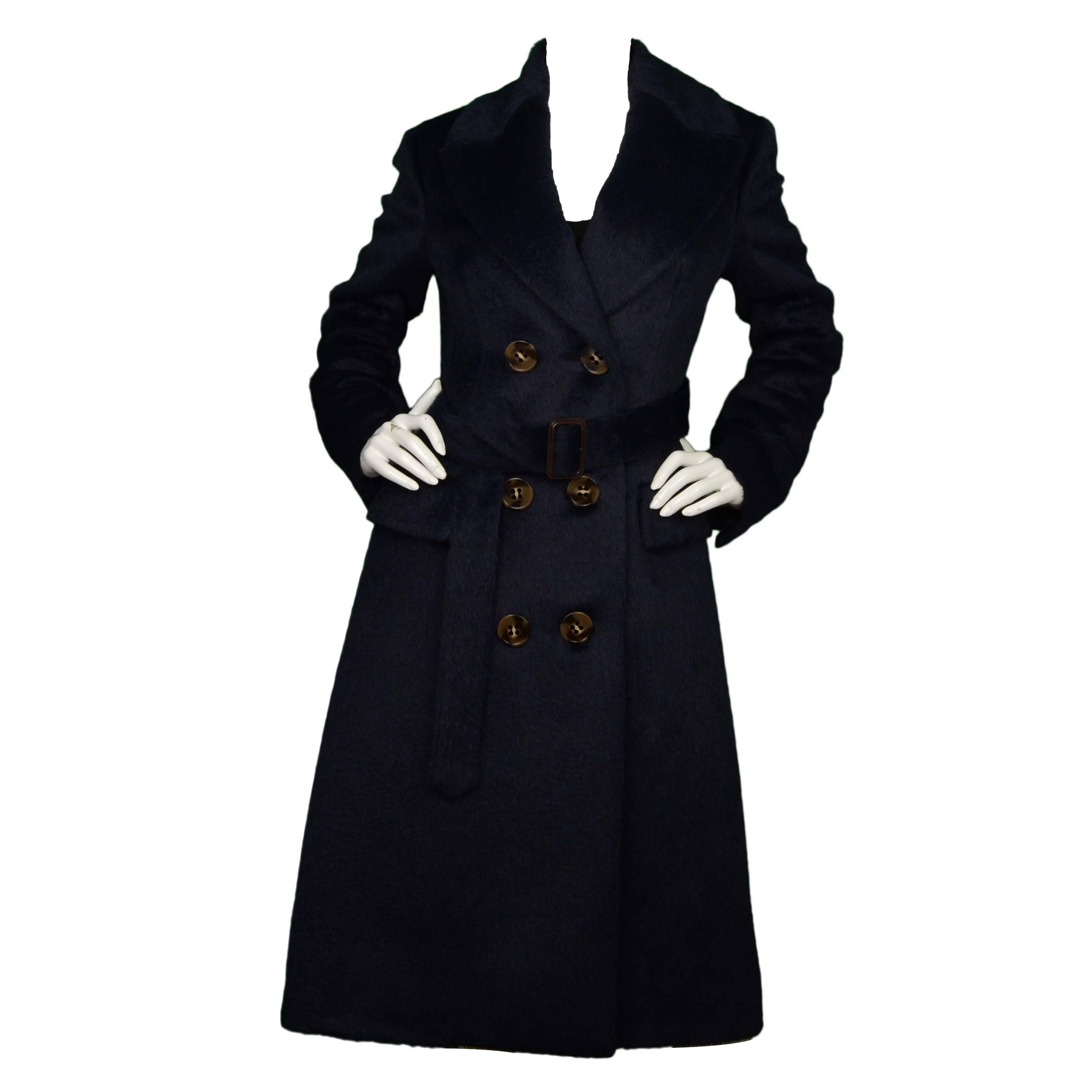 Burberry Prorsum Custom Midnight Blue Alpaca Long Coat sz 44