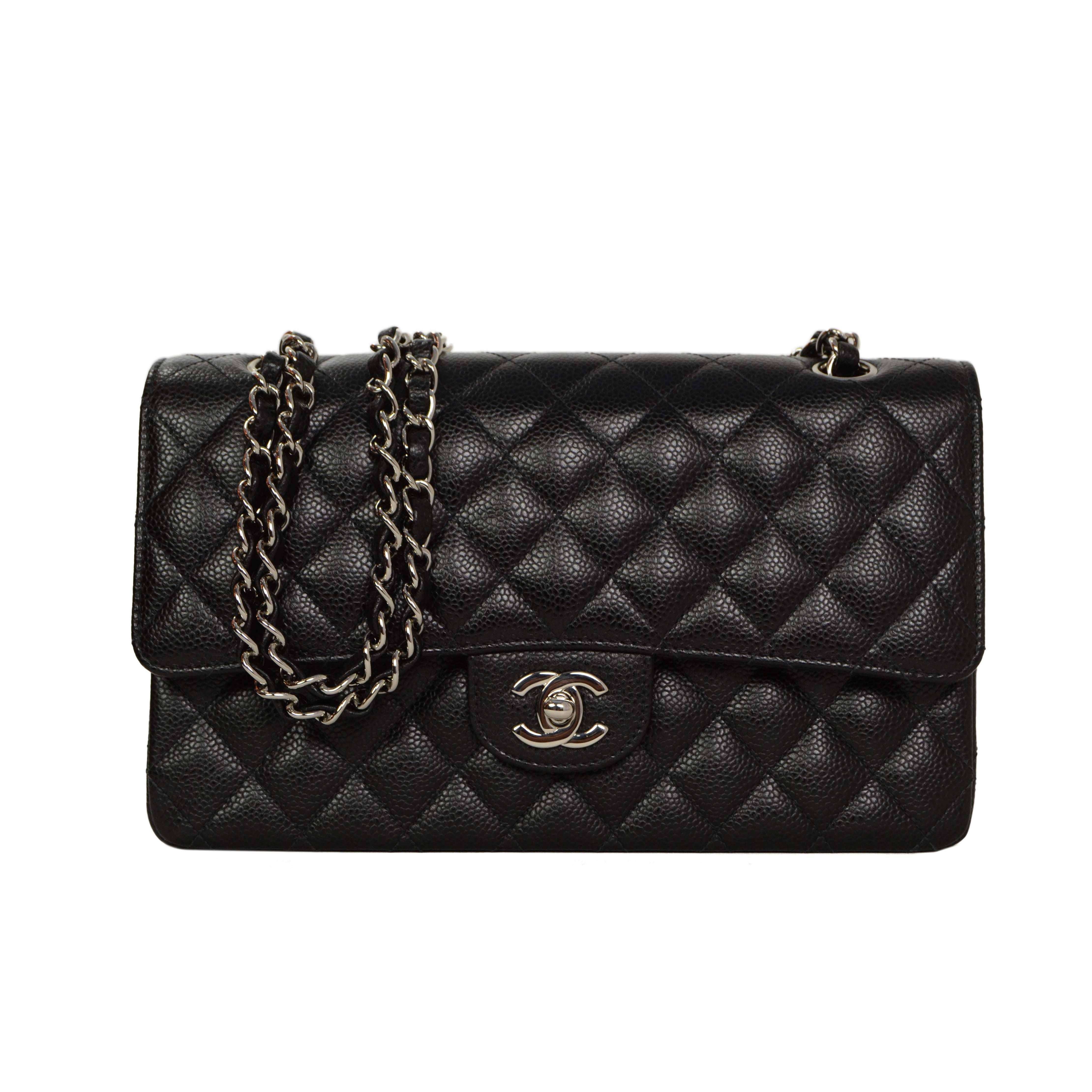 Chanel Black Quilted Caviar Double Flap Medium Classic Bag