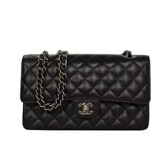 Chanel Black Quilted Caviar Double Flap Medium Classic Bag