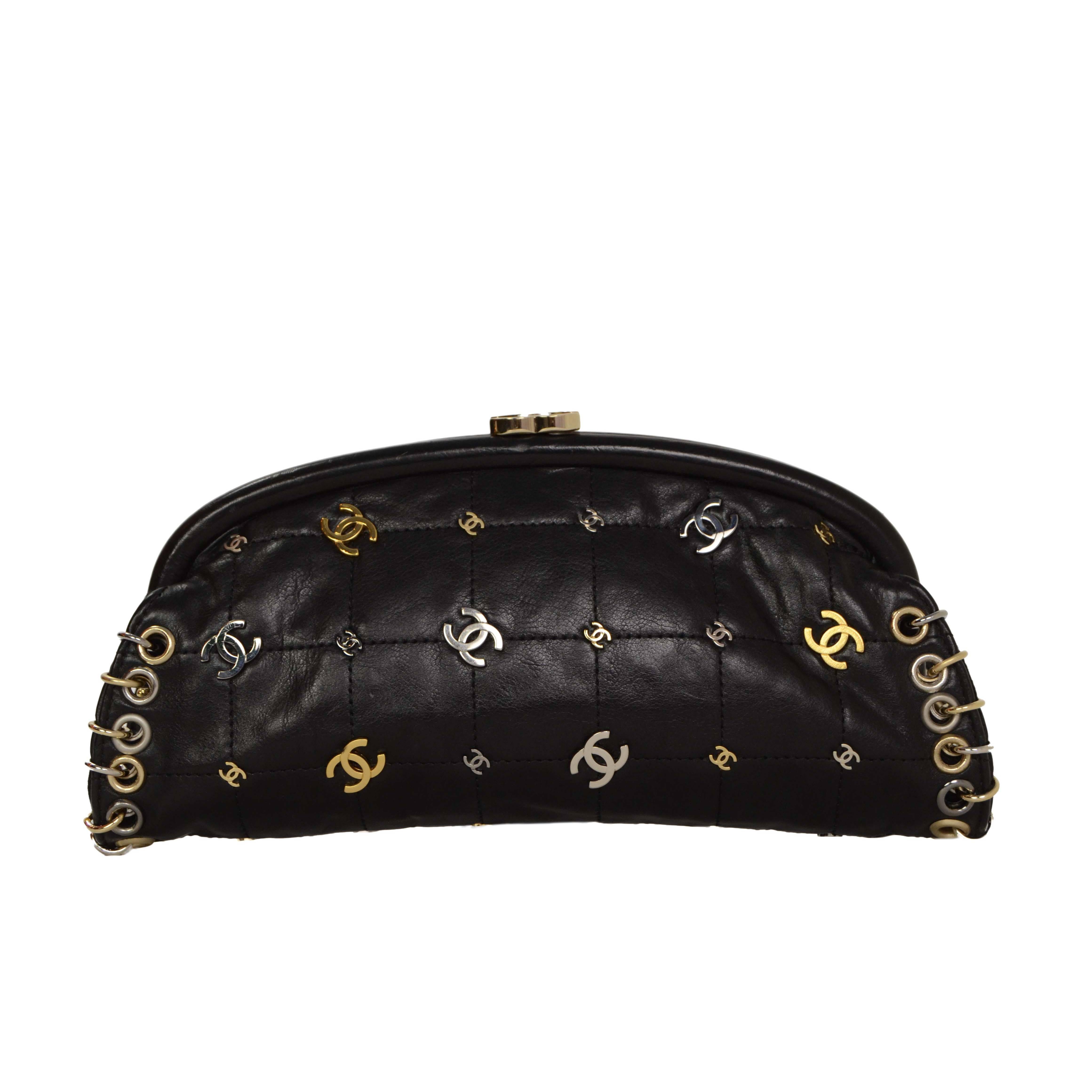 Chanel Black Lambskin CC Punk Timeless Clutch Bag