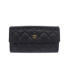 Chanel Black Caviar GHW Snap Wallet in Box