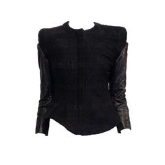 Givenchy Black Tweed Jacket with Leather Sleeves