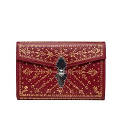 Stanway. Red leather purse hand tooled with gold in eighteenth century style