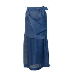 1990's Issey Miyake Blue Linen Maxi Skirt 
