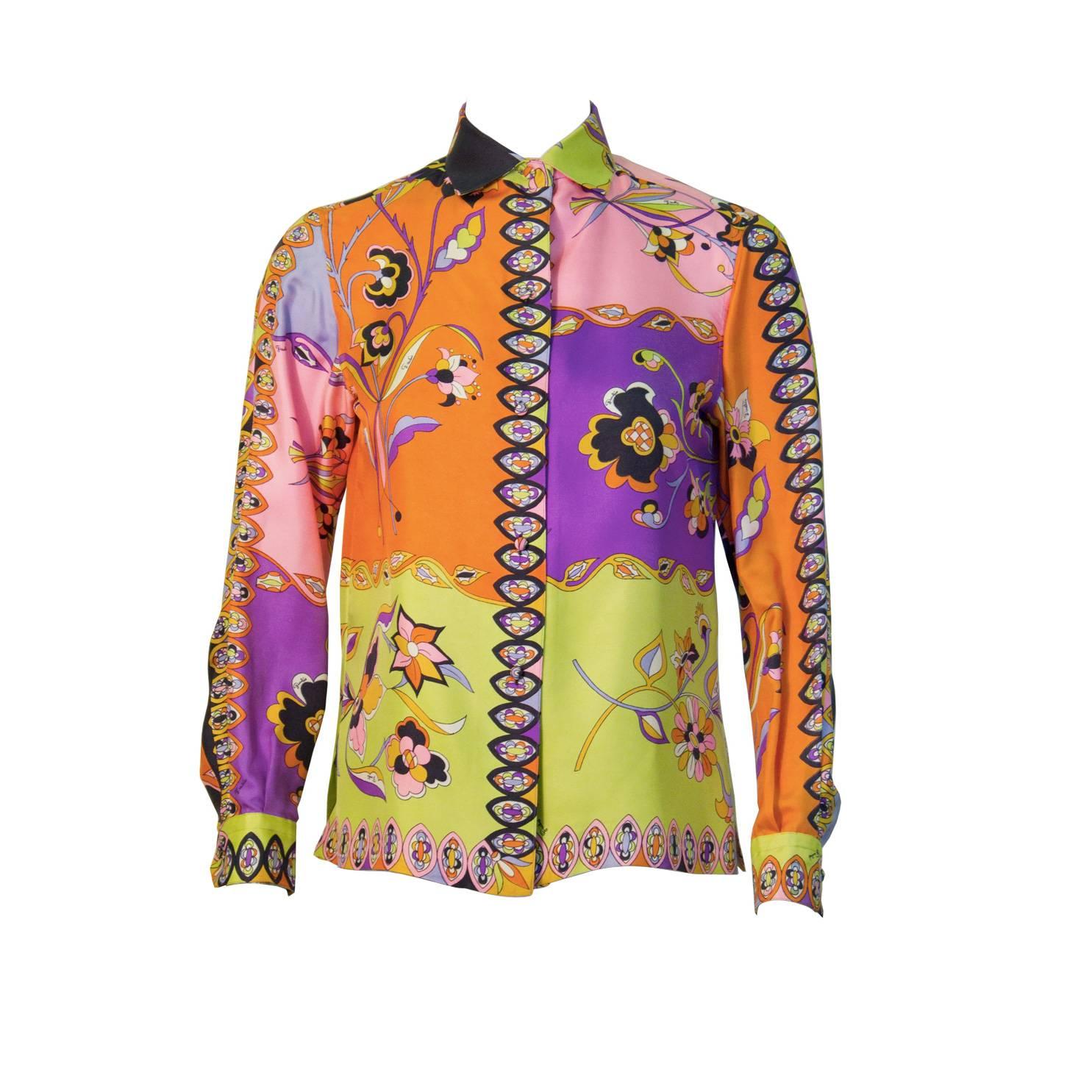 Mehrfarbige Seidenbluse von Pucci aus den 1960er Jahren