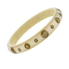 Authentic Chanel Ivory Gold Tone Logo 09 P Bangle Bracelet