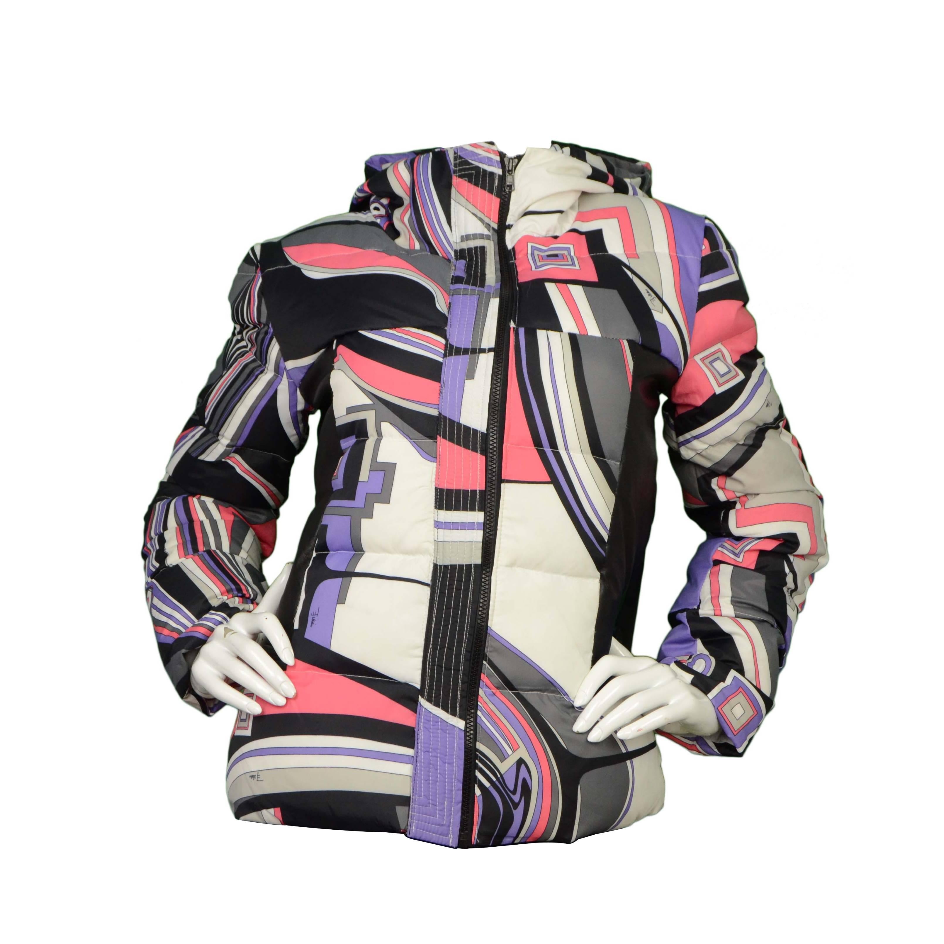 Emilio Pucci Multi-Colored Geometric Down Coat sz 38