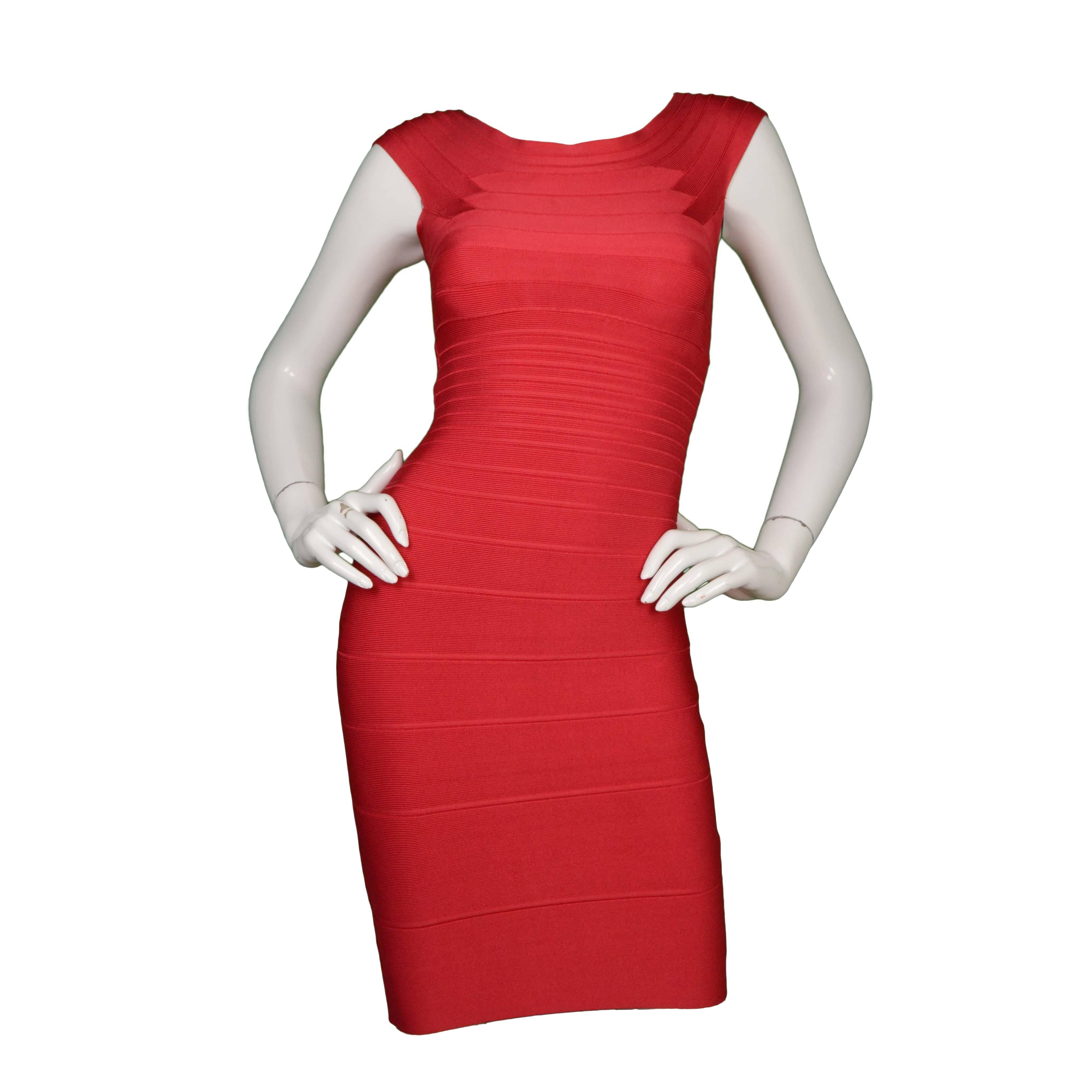 Herve Leger Red Off-The-Shoulder Bandage Dress sz XXS