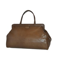 Valextra Large Textured Brown Calfskin Zippered Handbag 