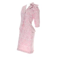 Guy Laroche Paris Vintage Pink Suit Skirt Blazer Bow 1990s Made in France 7