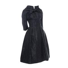 Werle Beverly Hills 1950's Vintage Dress Saks Fifth Avenue Black Patterned Satin