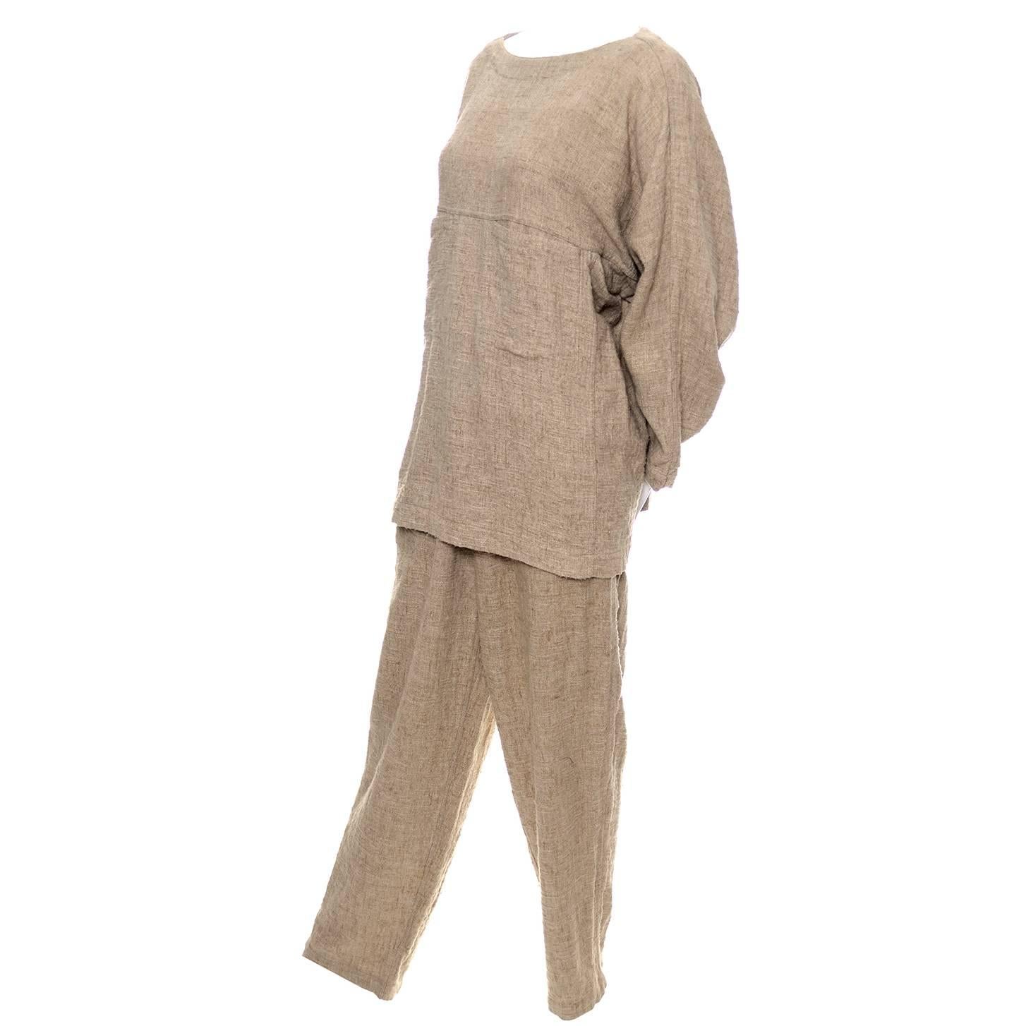 Vintage Issey Miyake Textured Cotton Tunic High Waist Pants Outfit 1980s Medium