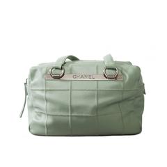 1990s Chanel Mint Colored Leather Handbag W. Silver Hardware