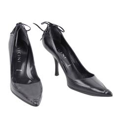 VICINI Italian Black Leather CLASSIC PUMPS Heels SHOES Lace Up Detail 38 1/2 5