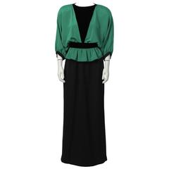 1990's Valentino Night Green and Black Gown 