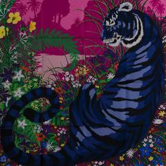 Hermes Carre Tyger Pink, Indigo, Green 2015.