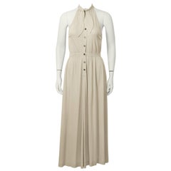 1970's Jean Muir Beige Sleeveless Dress with Necktie