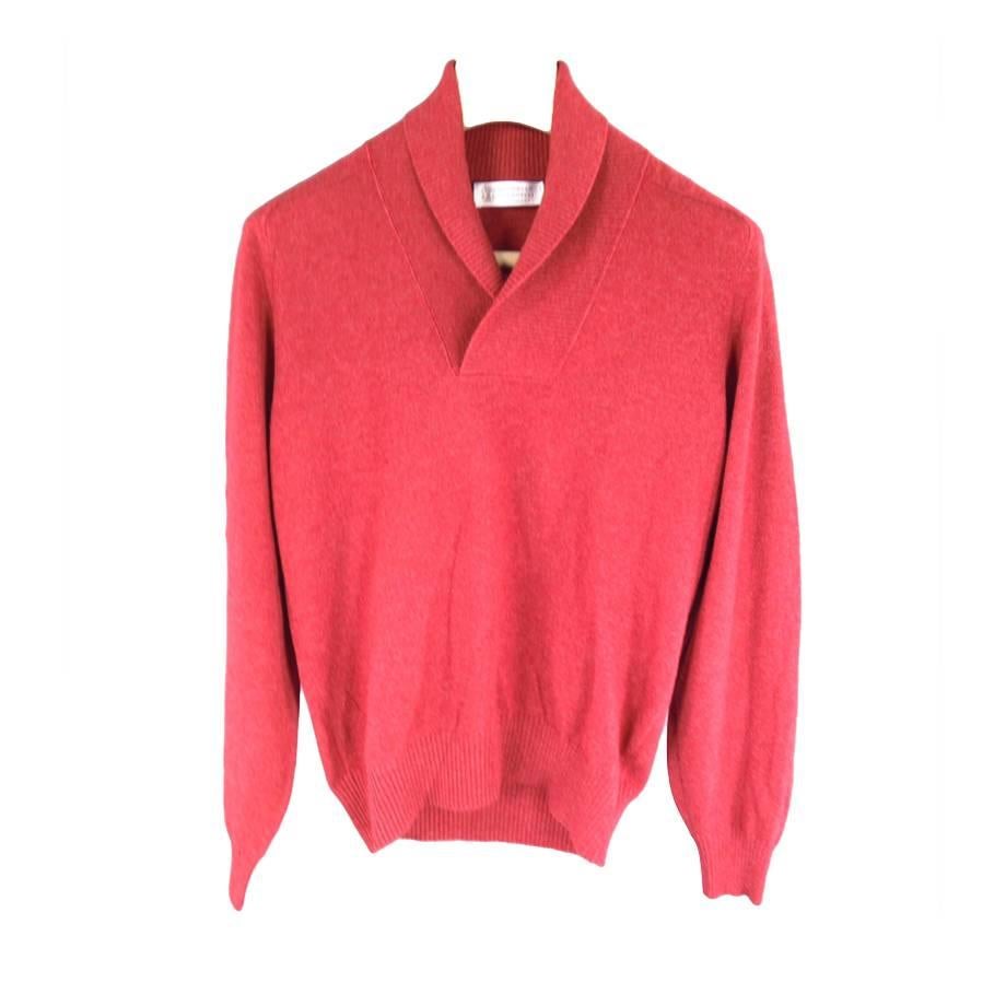 BRUNELLO CUCINELLI Men's Size XS Red Cashmere Shawl Collar Pullover