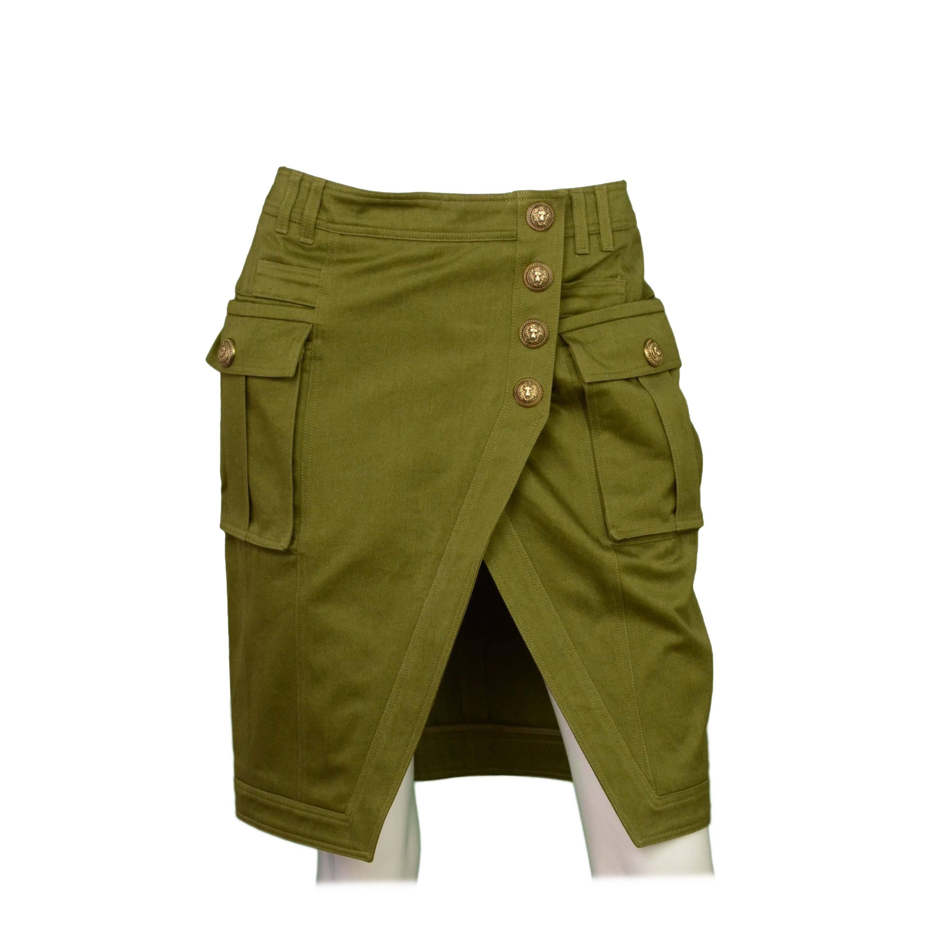 Balmain Olive Green Cotton Cargo Skirt sz 40