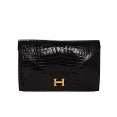 Hermes Schwarz Krokodil Tasche Lydie H Clutch Tasche GHW