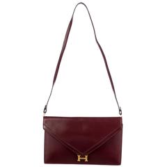 Vintage Hermes Rouge H Box Red Leather and Gold Hardware Two Clutch Flap Shoulder Bag