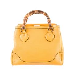 Gucci Yellow Leather and Bamboo Gold Hardware Top Handle Satchel Shoulder Bag