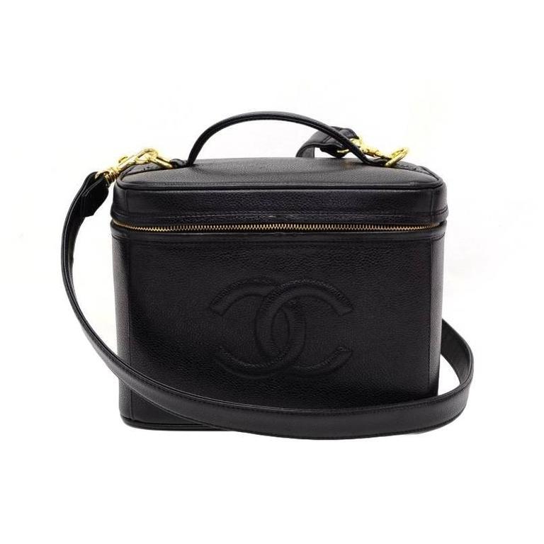 Chanel Black Caviar Leather Gold HW Travel Cosmetic Vanity Case ...
