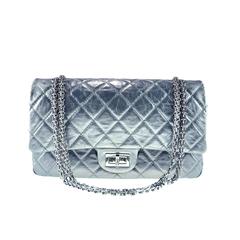 Chanel 2.55 Re-issue Metallic Silver Grey Jumbo Double Flap Leather Bag